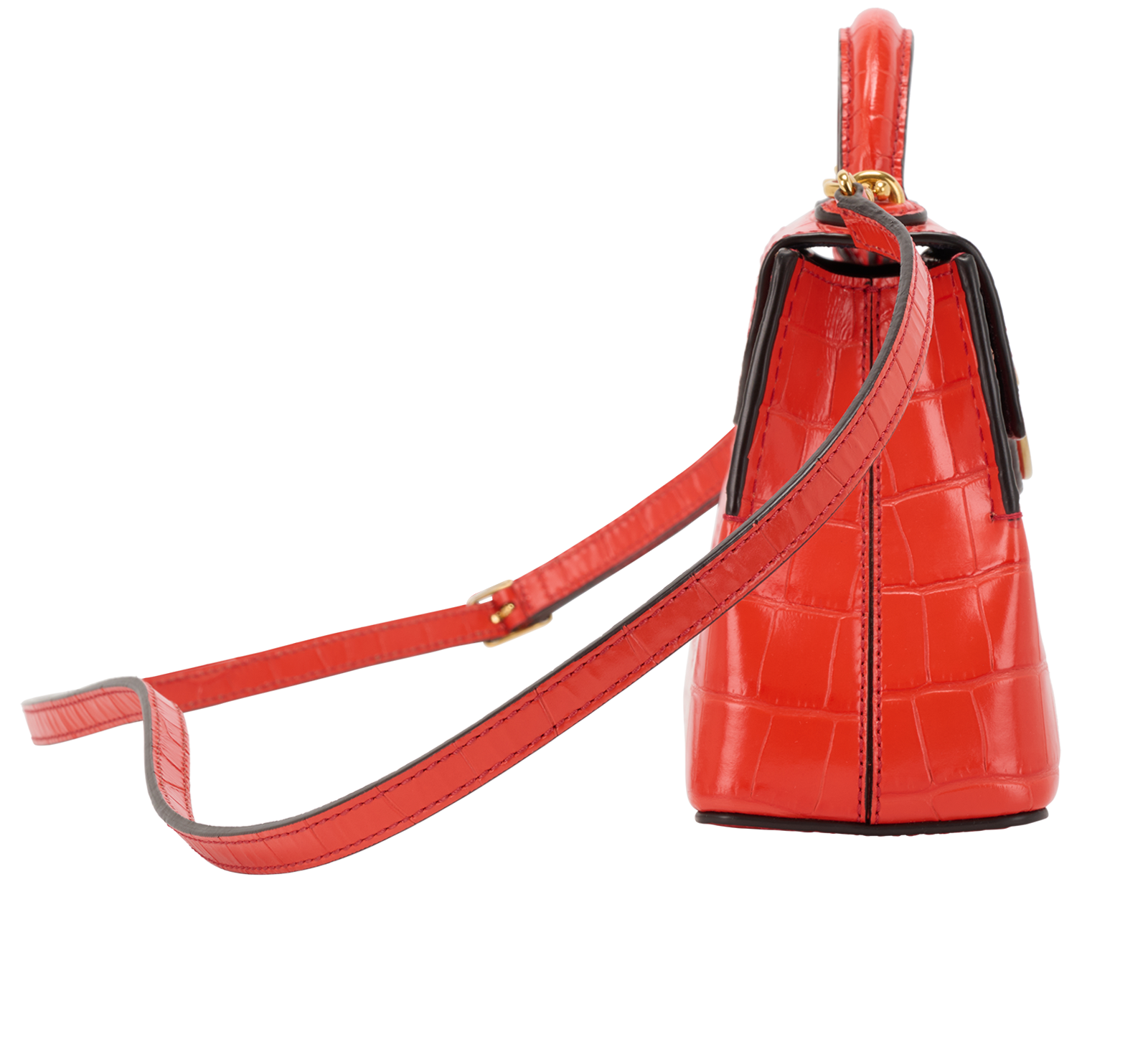 Micro Seaton Croc Embossed Bag, &pound;330, Handbags, Orange, Leather, Side view